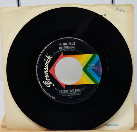 Record with a colorful label on a beige background