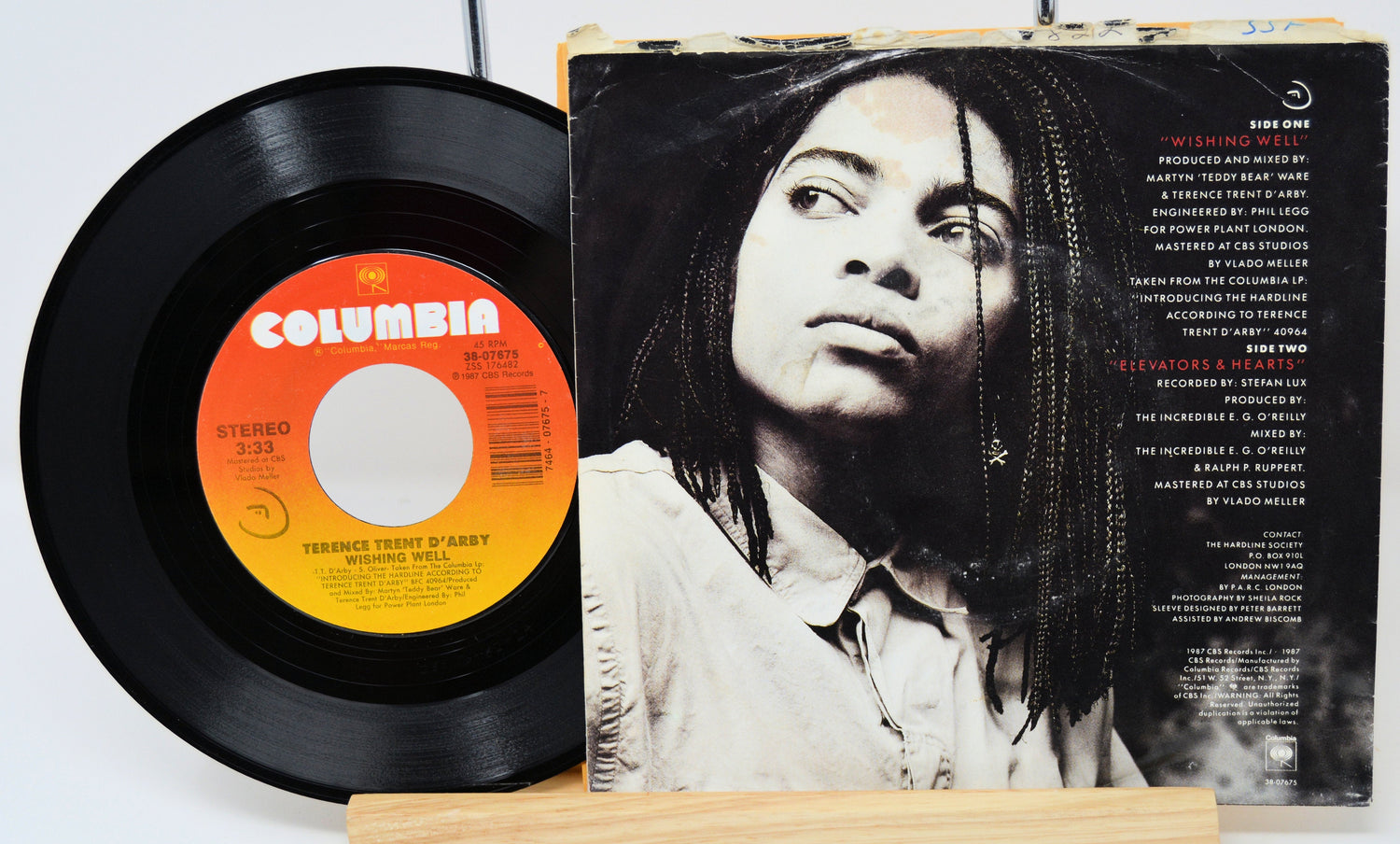 Terence Trent D'Arby Wishing Well 45 RPM vinyl with picture sleeve featuring artist portrait and song credits