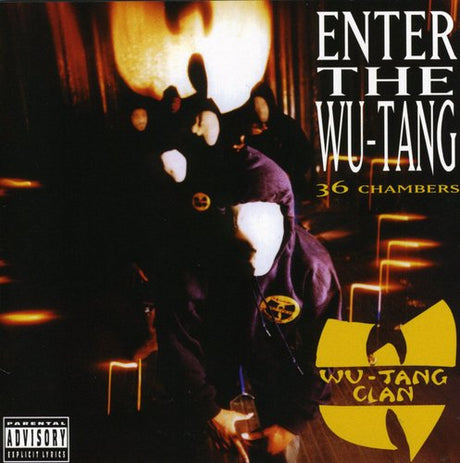 Album cover for 'Enter the Wu-Tang 36 Chambers' featuring a group of people in hoodies with a prominent Wu-Tang Clan logo.