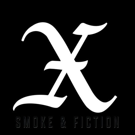 A white 'X' on a black background with the words 'SMOKE & FICTION' below it.