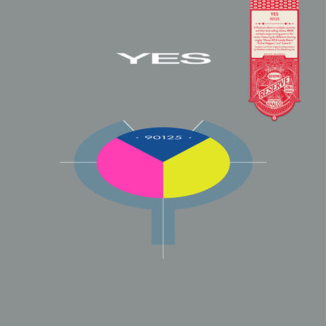Album cover for '90125' by Yes with geometric design and red label on gray background