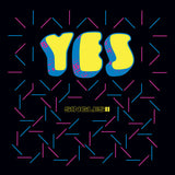 A vinyl record cover for 'Yes - Singles 2' featuring a colorful geometric pattern with the 'Yes' band name in bold yellow letters on a black background.