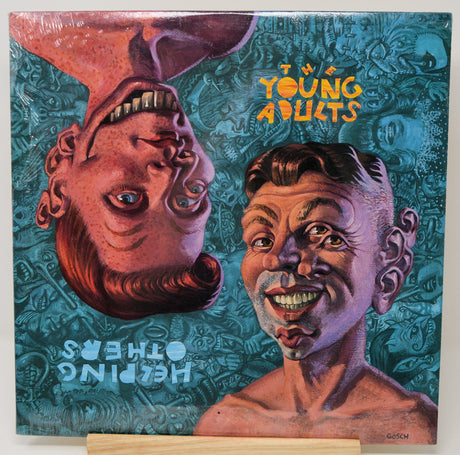 Album cover for 'Young Adults' with stylized faces and text on a textured background