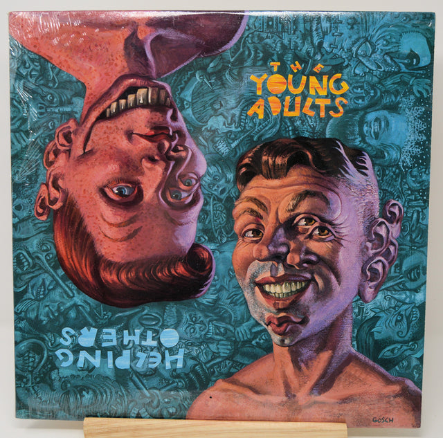 Album cover for 'Young Adults' with stylized faces and text on a textured background