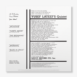 Album cover or record label for Yusef Lateef's Quintet with text and tracklist.