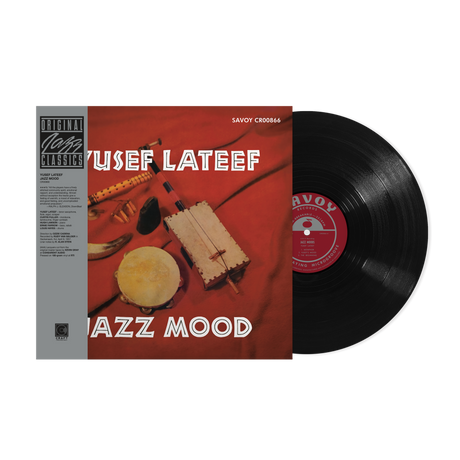 Vinyl record with cover featuring 'Usef Lateef' and 'Jazz Mood' on a white background