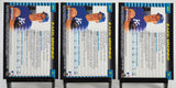 Zack Greinke (3) copies of his 2002 Bowman Chrome Draft Picks Rookie Card. Picture of the back of the cards.