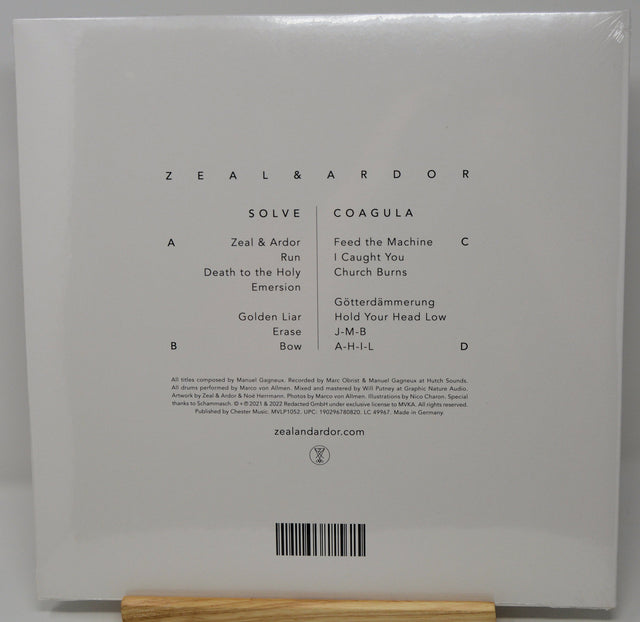 Back cover of Zeal & Ardor deluxe vinyl showing tracklist and credits