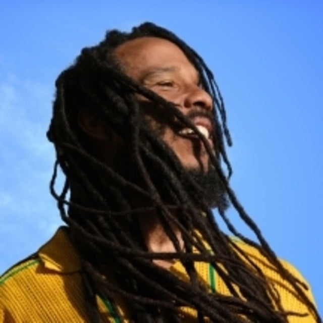 Vinyl record cover with Ziggy Marley  wearing a yellow shirt against a blue sky