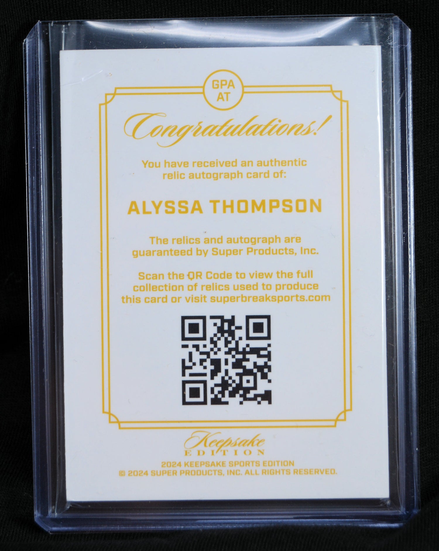 Alyssa Thompson - 2024 Keepsake Gem Patch Auto Relic #'d 50/50