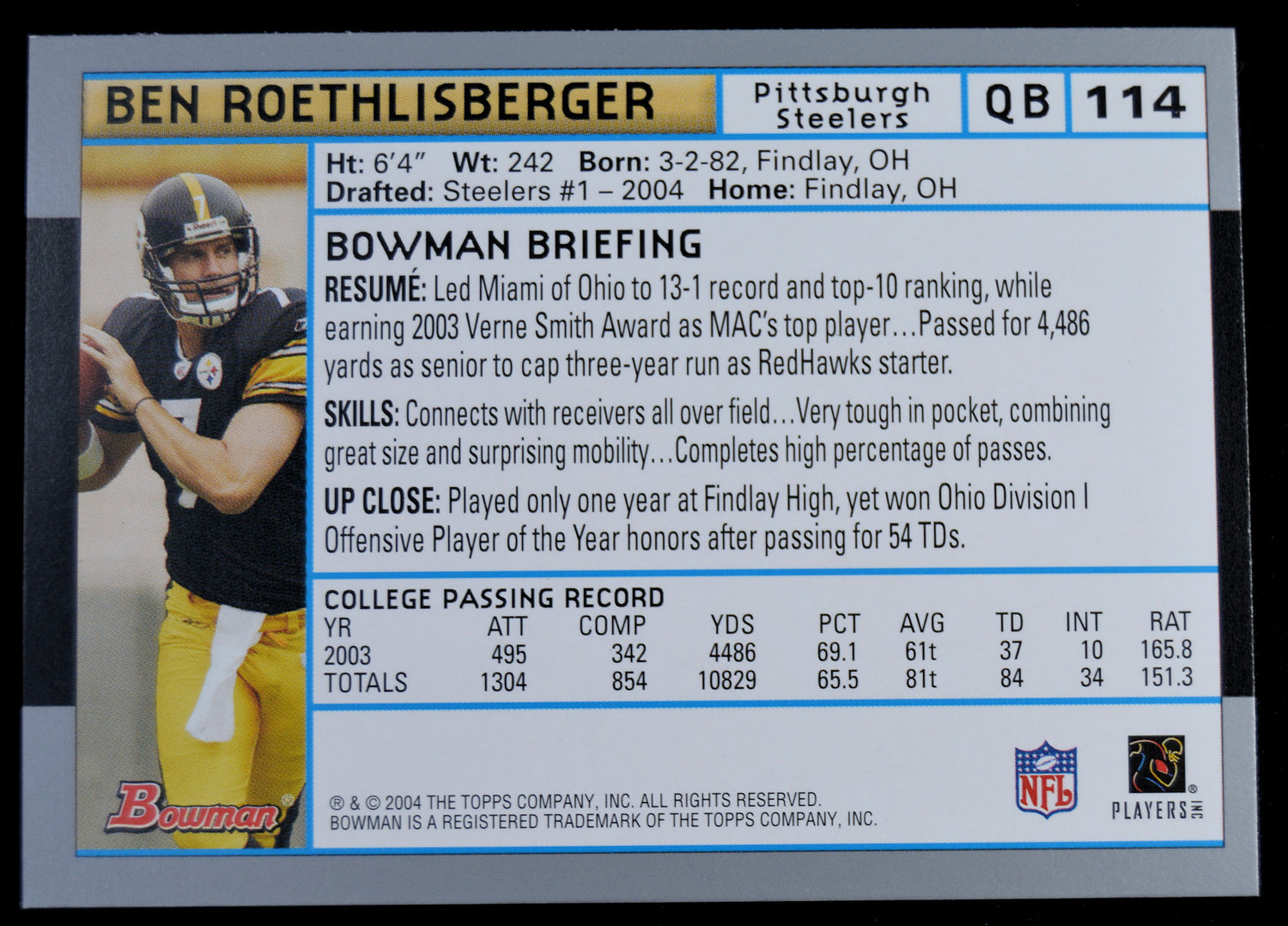 Roethlisberger, Ben - 2004 Bowman RC