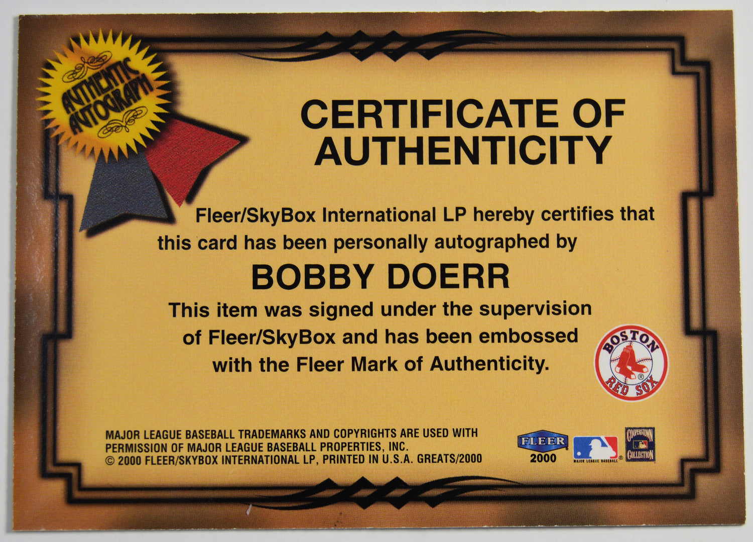 Doerr, Bobby - 2000 Fleer Great Autograph