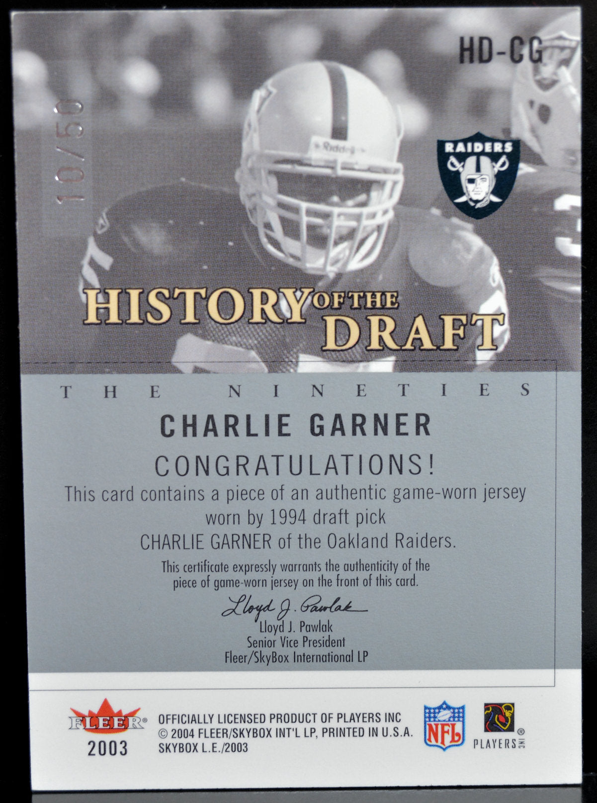 Garner, Charlie - 2004 SkyBox JERSEY