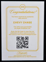 Authentic relic card of Chevy Chase with QR code on a white background