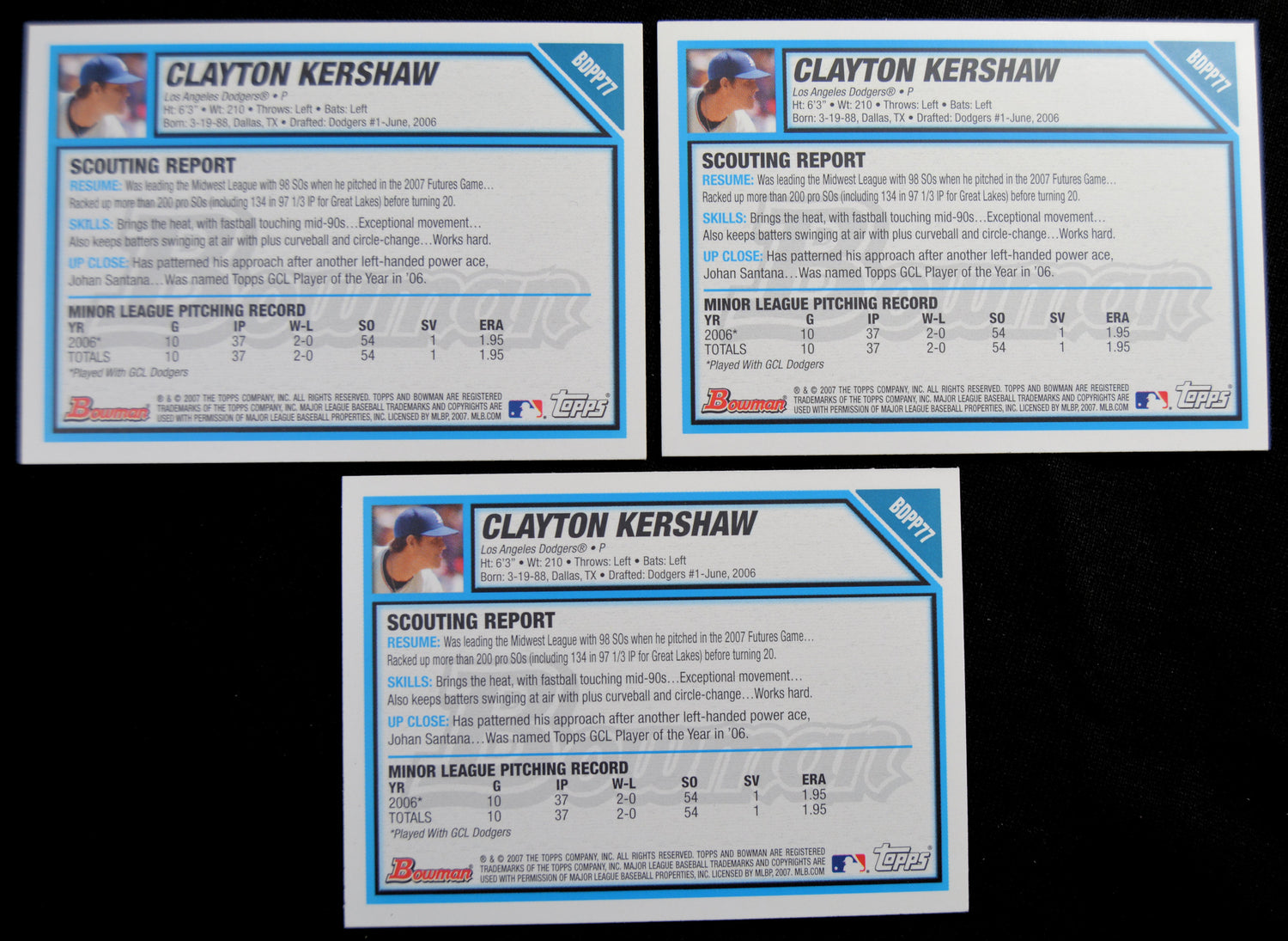Kershaw, Clayton - 2007 Bowman Draft (3)