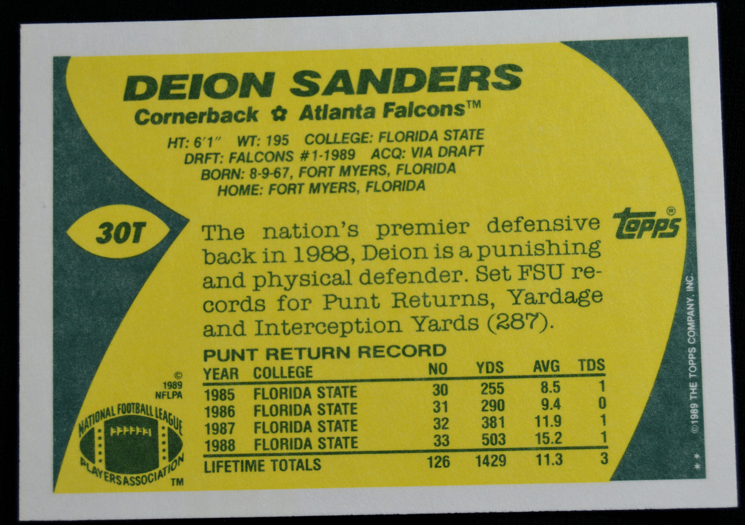 Sanders, Deion - 1989 Topps Traded RC