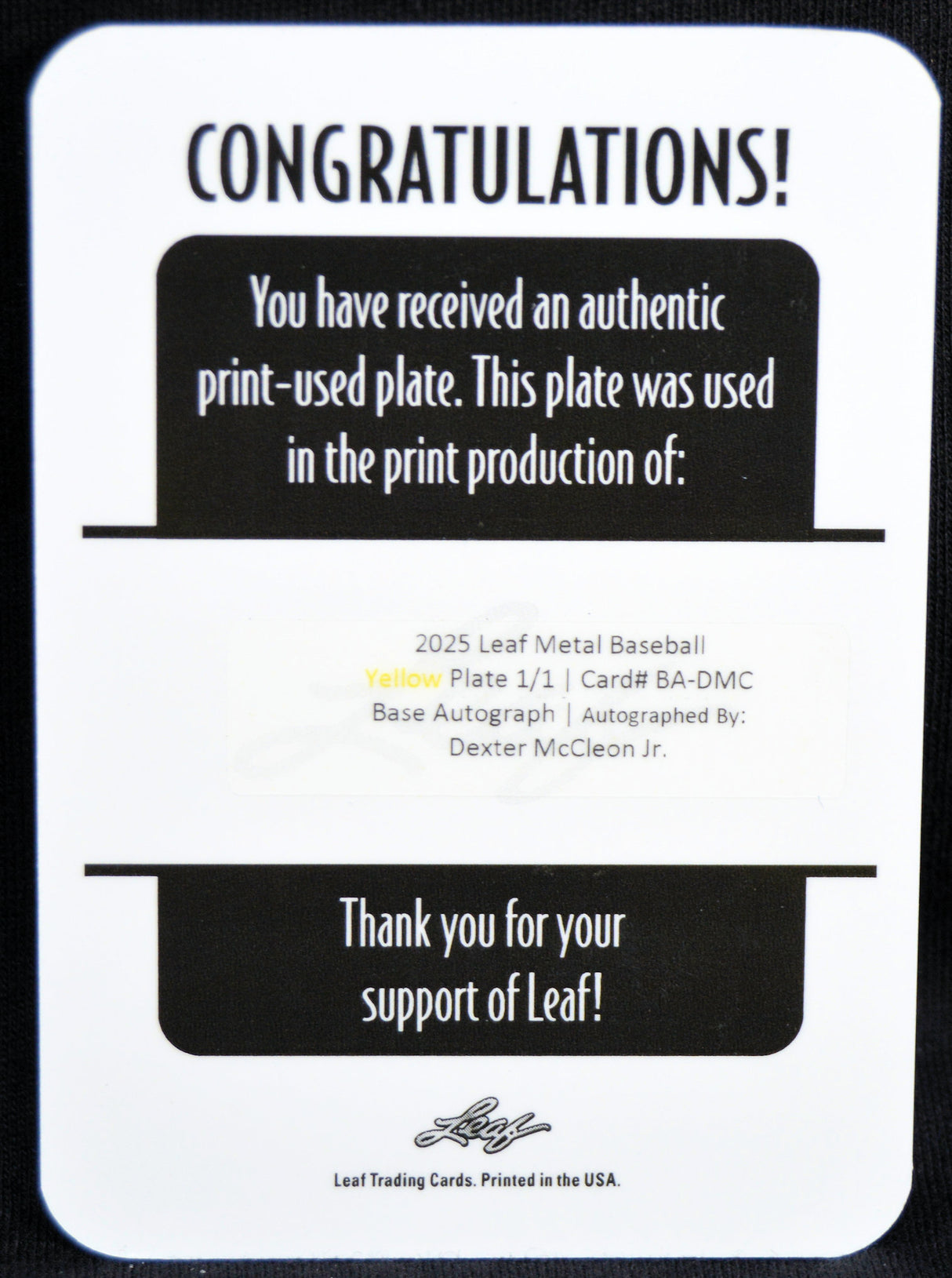 Dexter McCleon Jr - 2025 Leaf Metal Autograph Plate #'d 1/1
