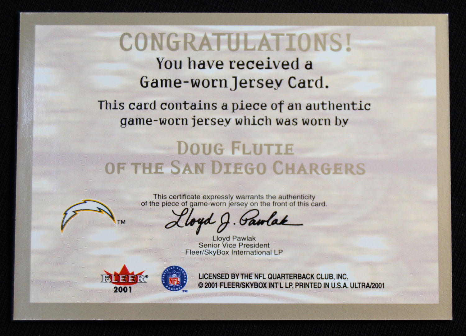 Flutie, Doug - 2001 Ultra Jersey