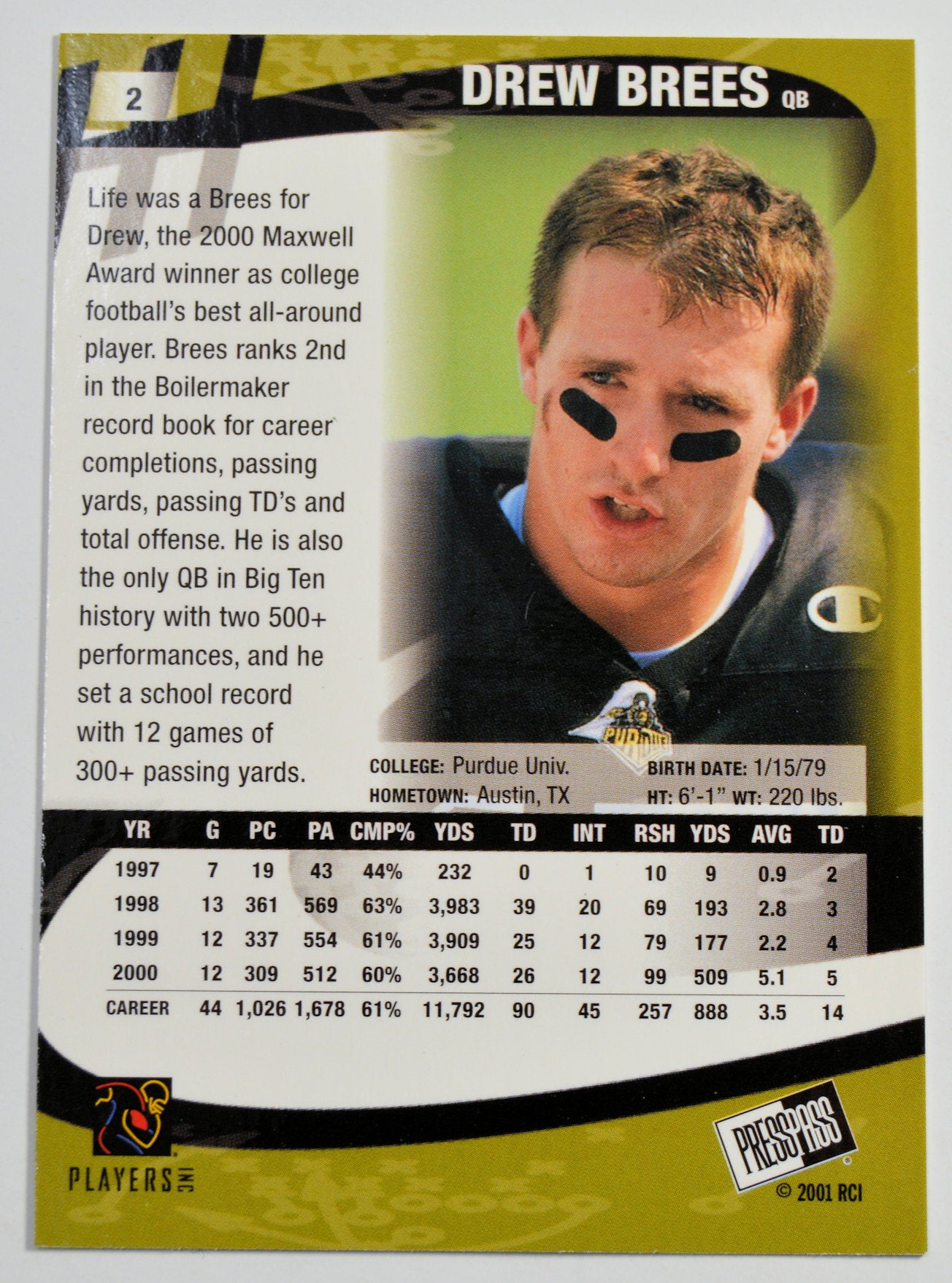Brees, Drew - 2001 Press Pass RC