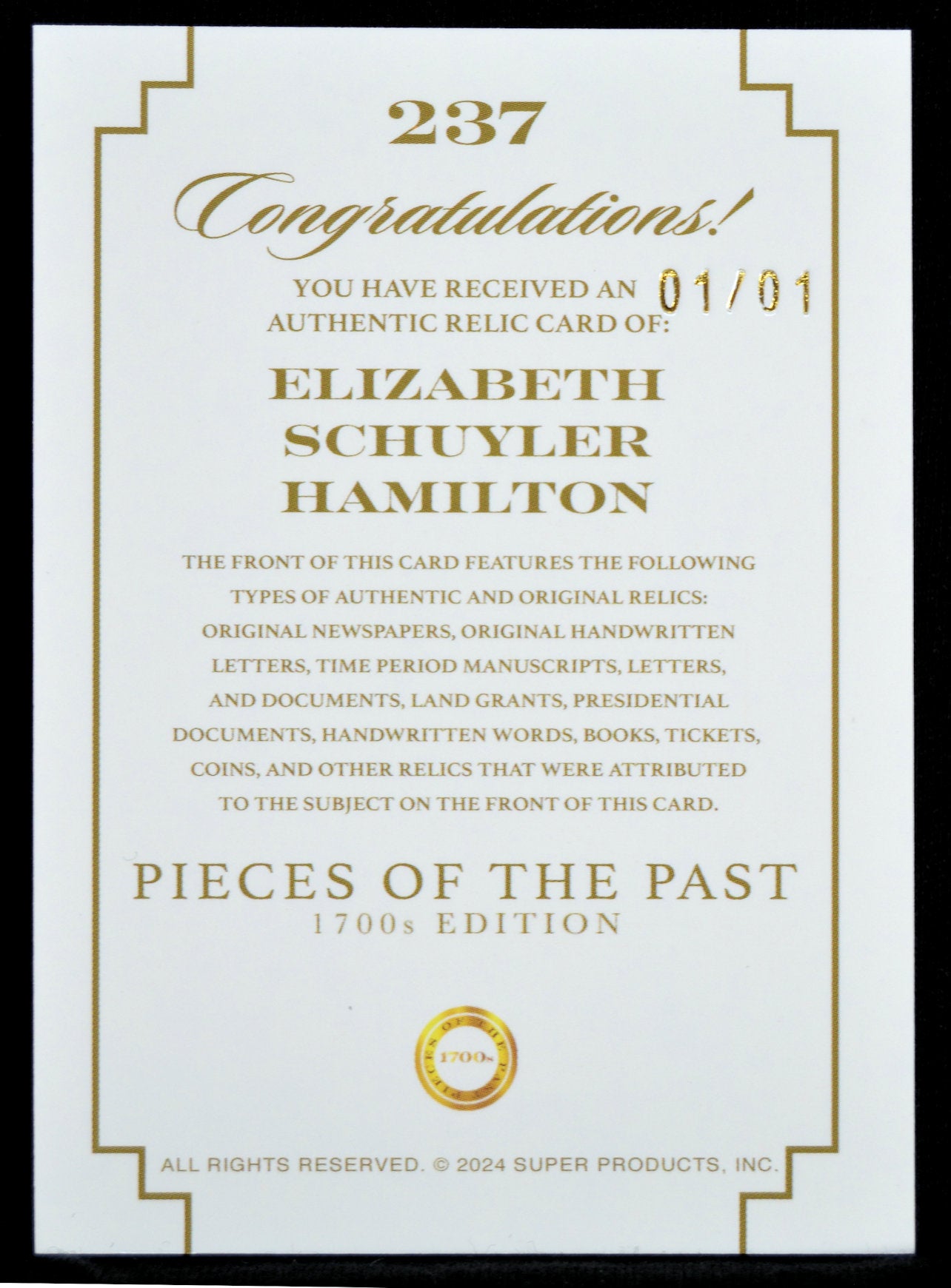 Hamilton, Elizabeth Schuyler - Relic 1/1
