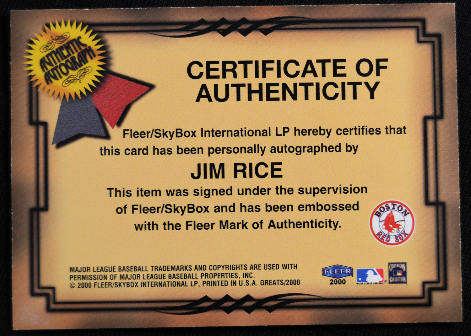 Rice, Jim - 2000 Fleer Greats Autograph