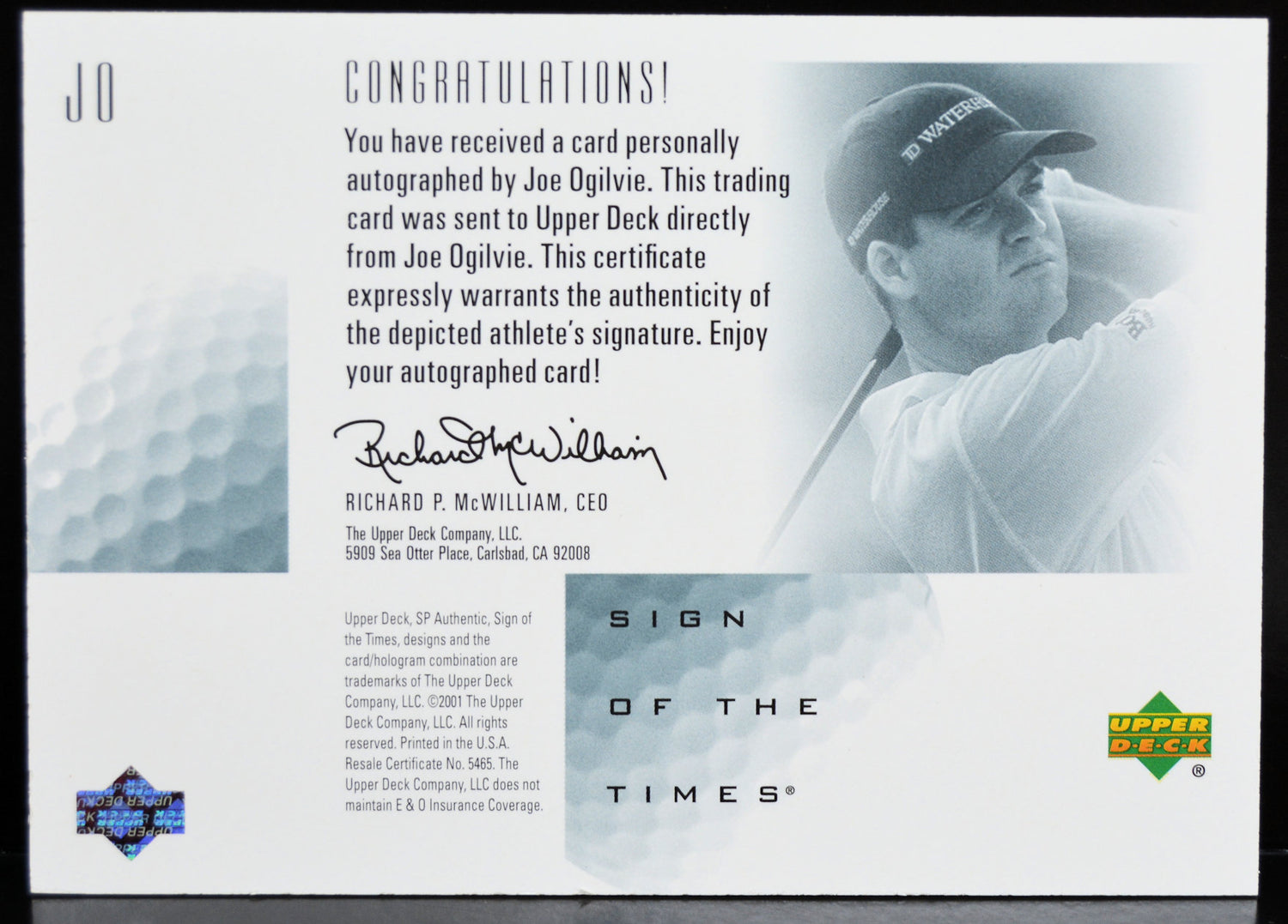 Ogilvie, Joe - 2001 SP Authentic Auto