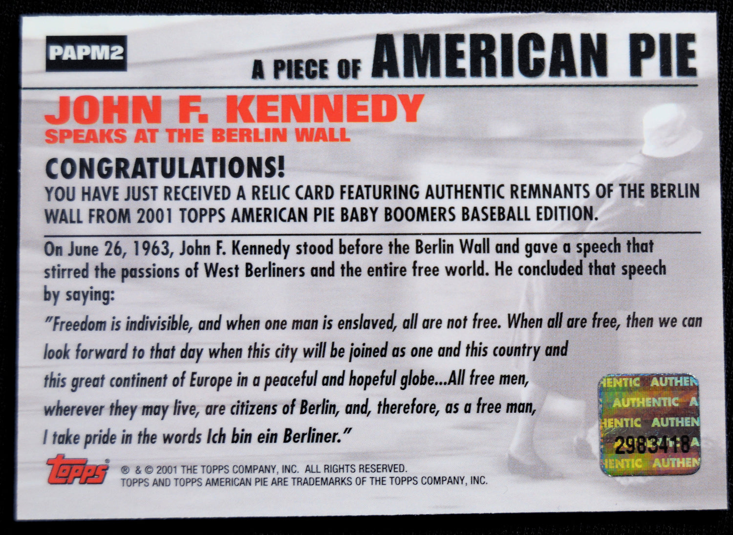 Kennedy, John F - Topps American Pie