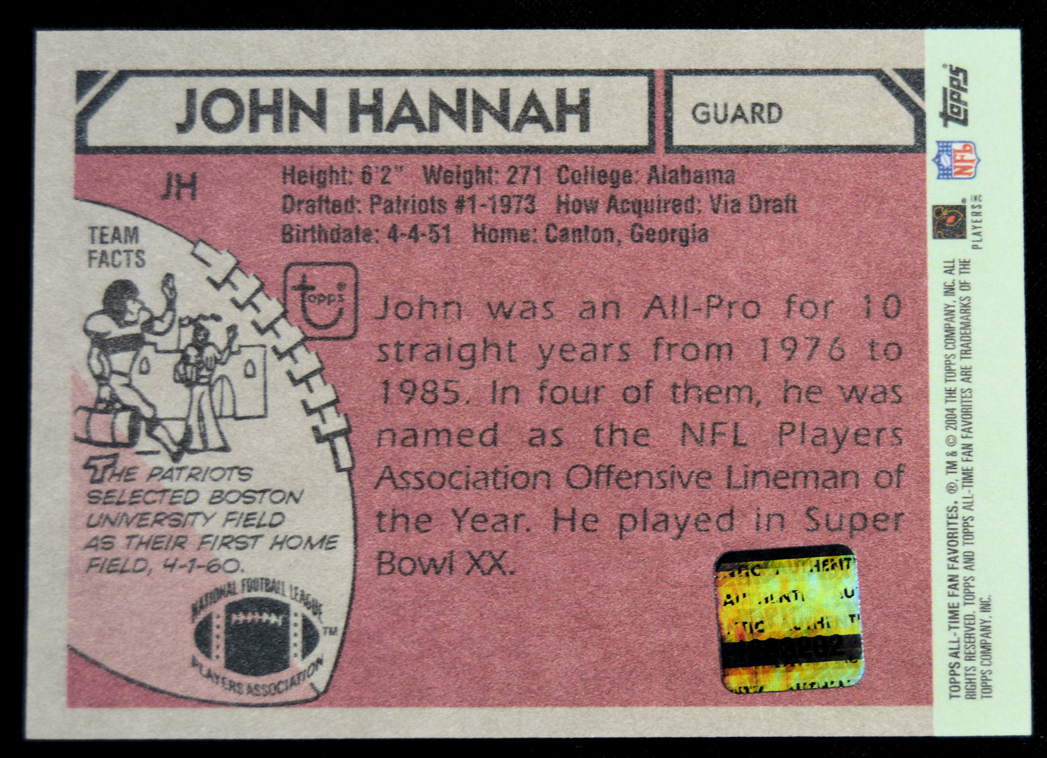 Hannah, John - 2004 Topps Autograph