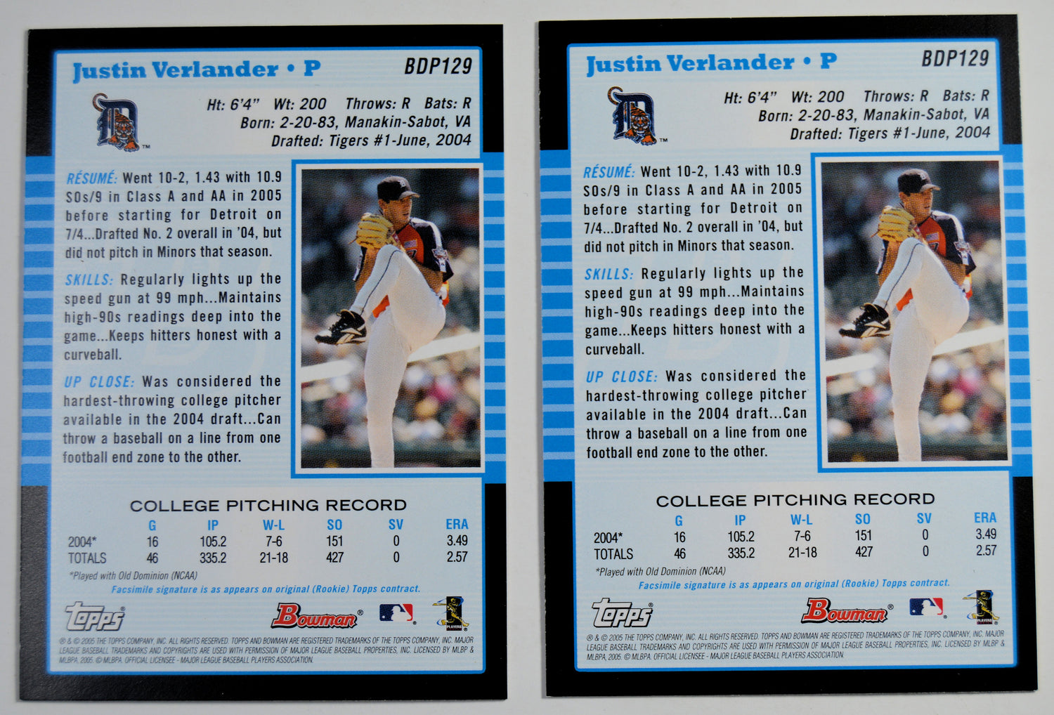 Verlander, Justin - 2005 Bowman Draft RC (2)