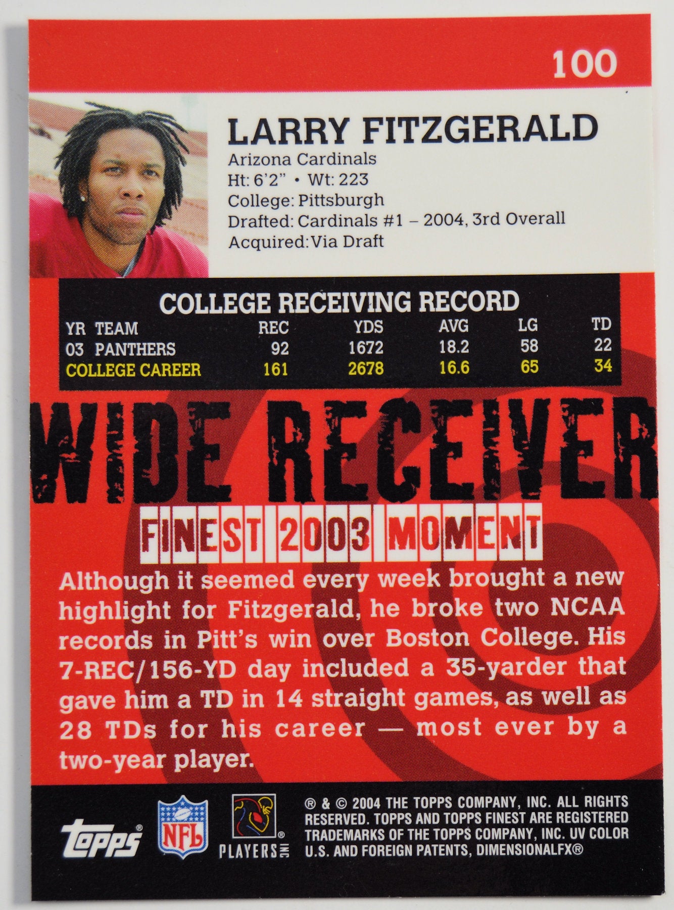 Fitzgerald, Larry - 2004 Topps Finest RC