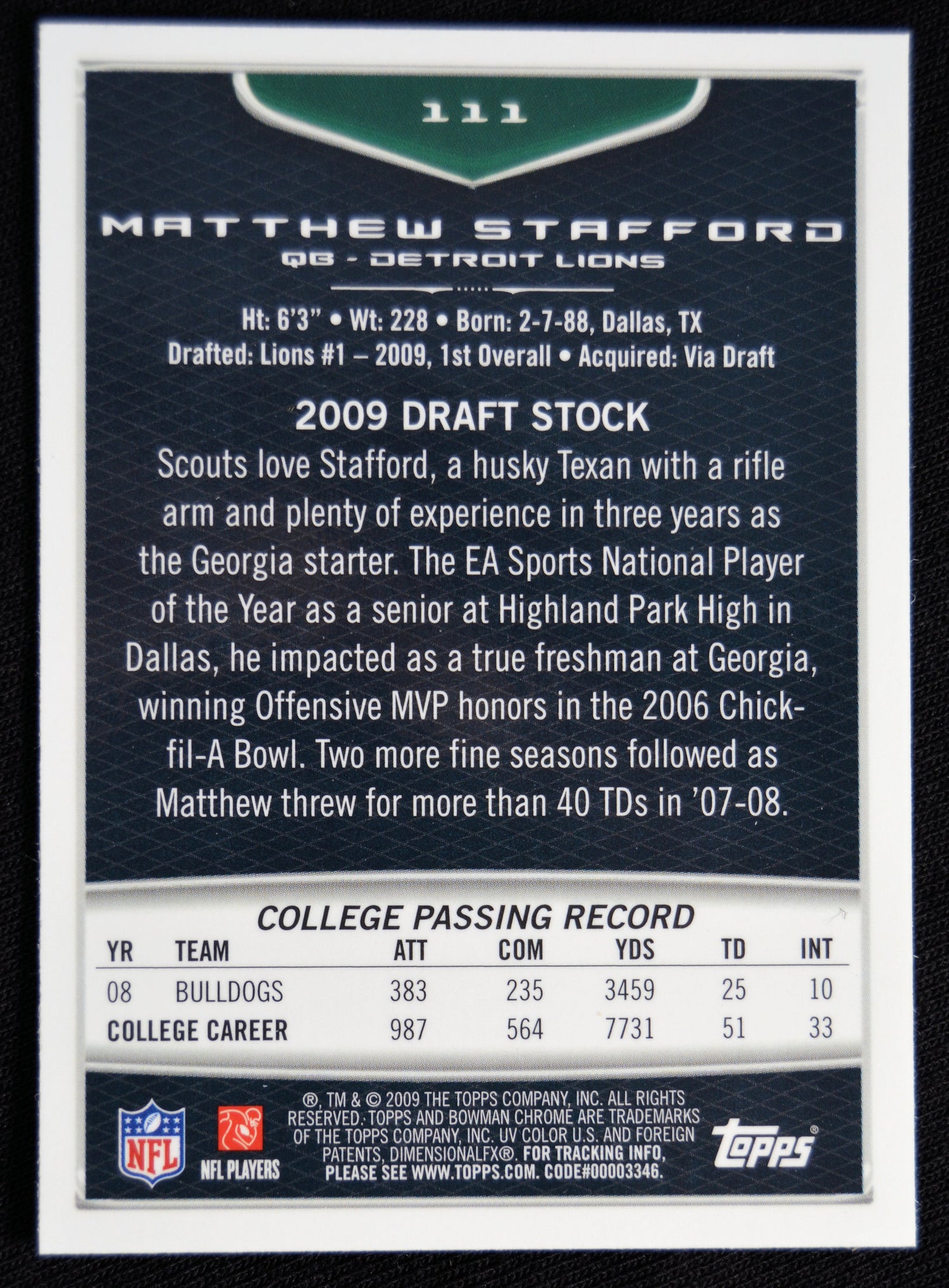 Stafford, Mattew - 2009 Bowman Chrome