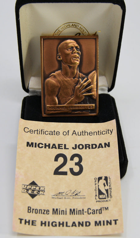 Bronze mini Mint card of Michael Jordan with a certificate of authenticity from The Highland Mint.