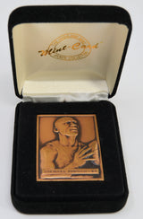 Michael Jordan bronze trading card in a display case.