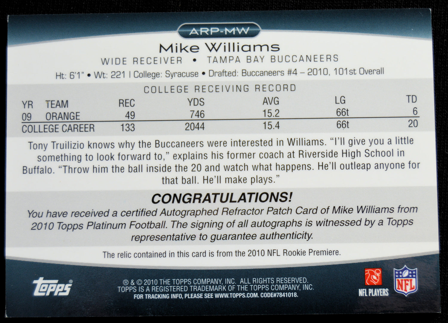 Williams, Mike - 2010 Topps Platinum RC