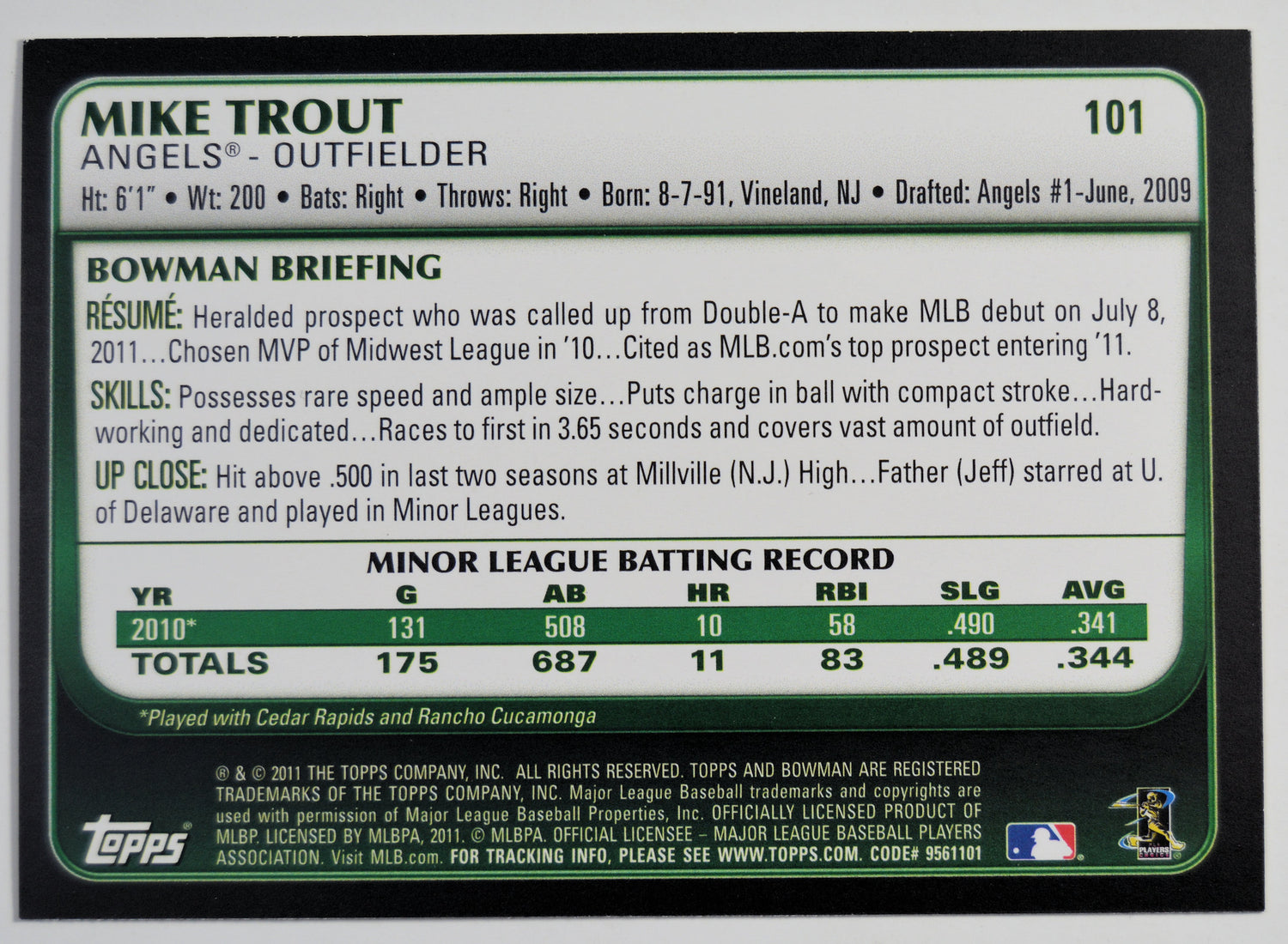 Trout, Mike - 2011 Bowman RC