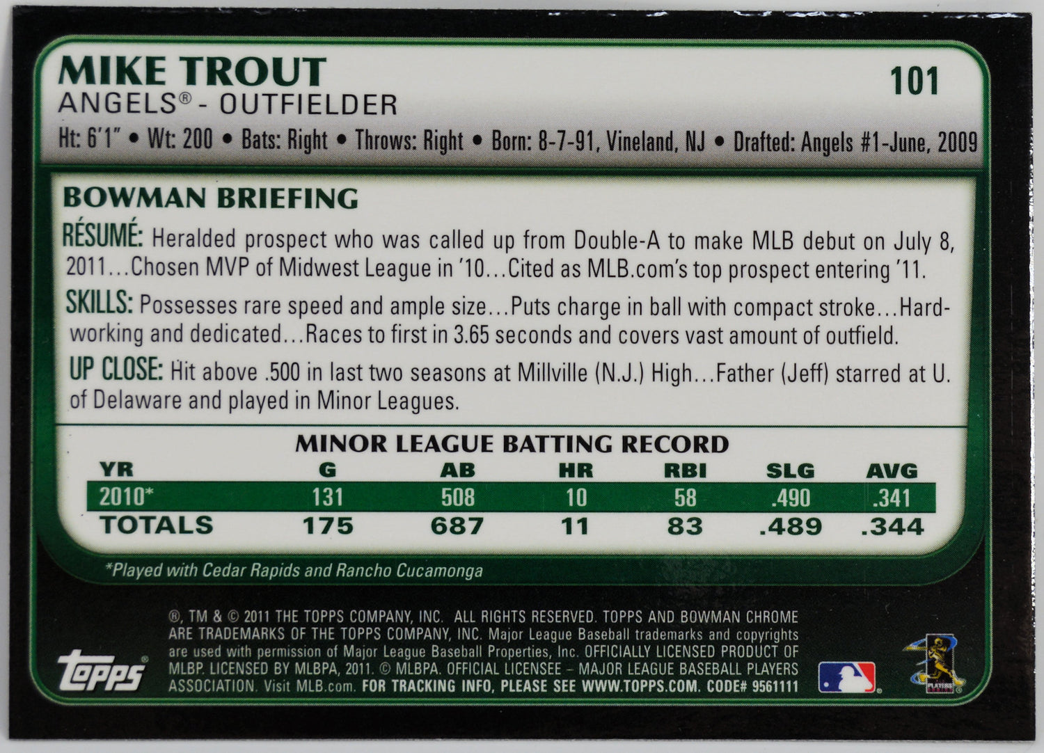 Trout, Mike - 2011 Bowman Chrome RC