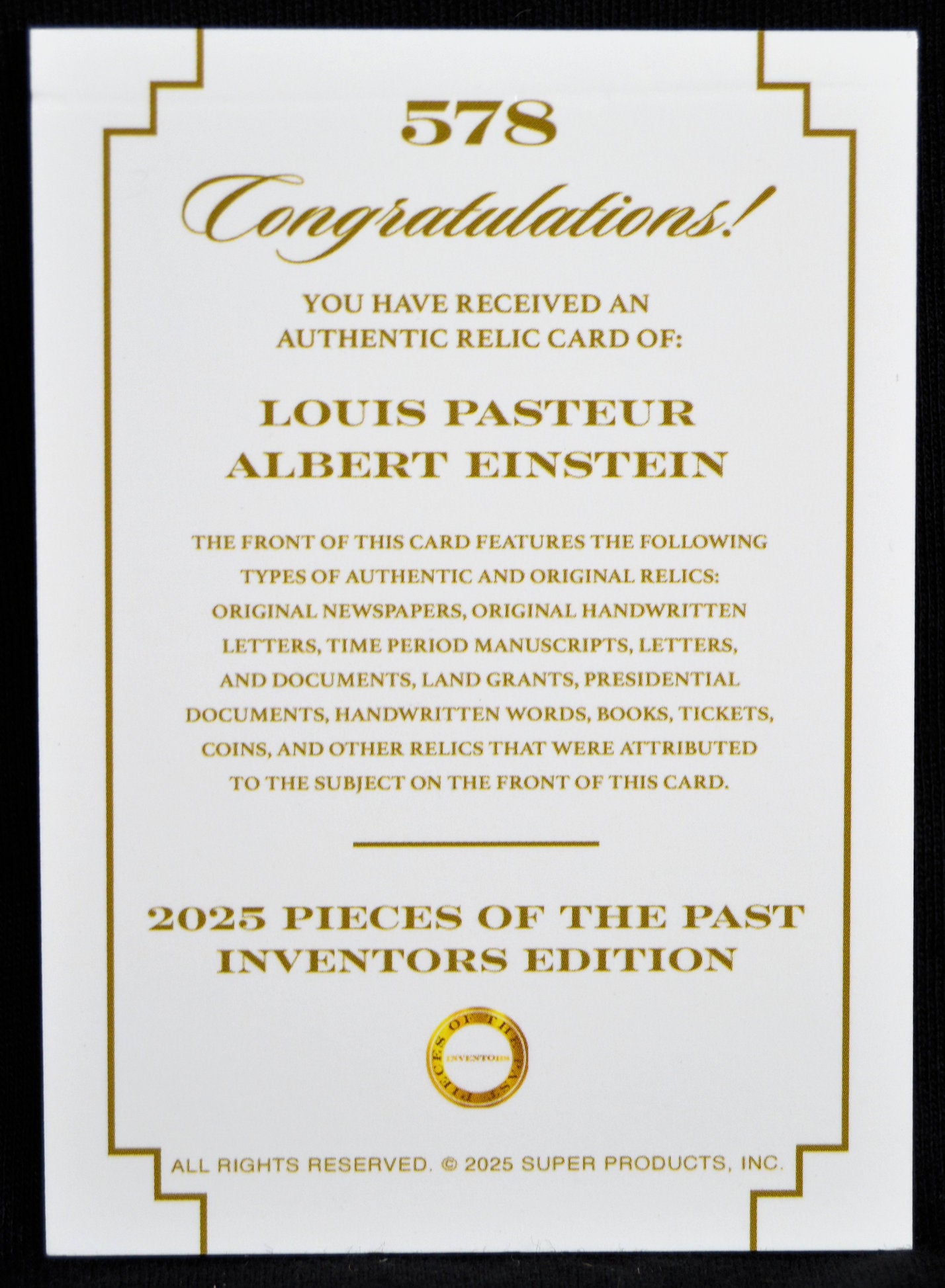A. Einstein & L. Pasteur - Dual Relic Card, Keepsake Pieces of the Past Inventors