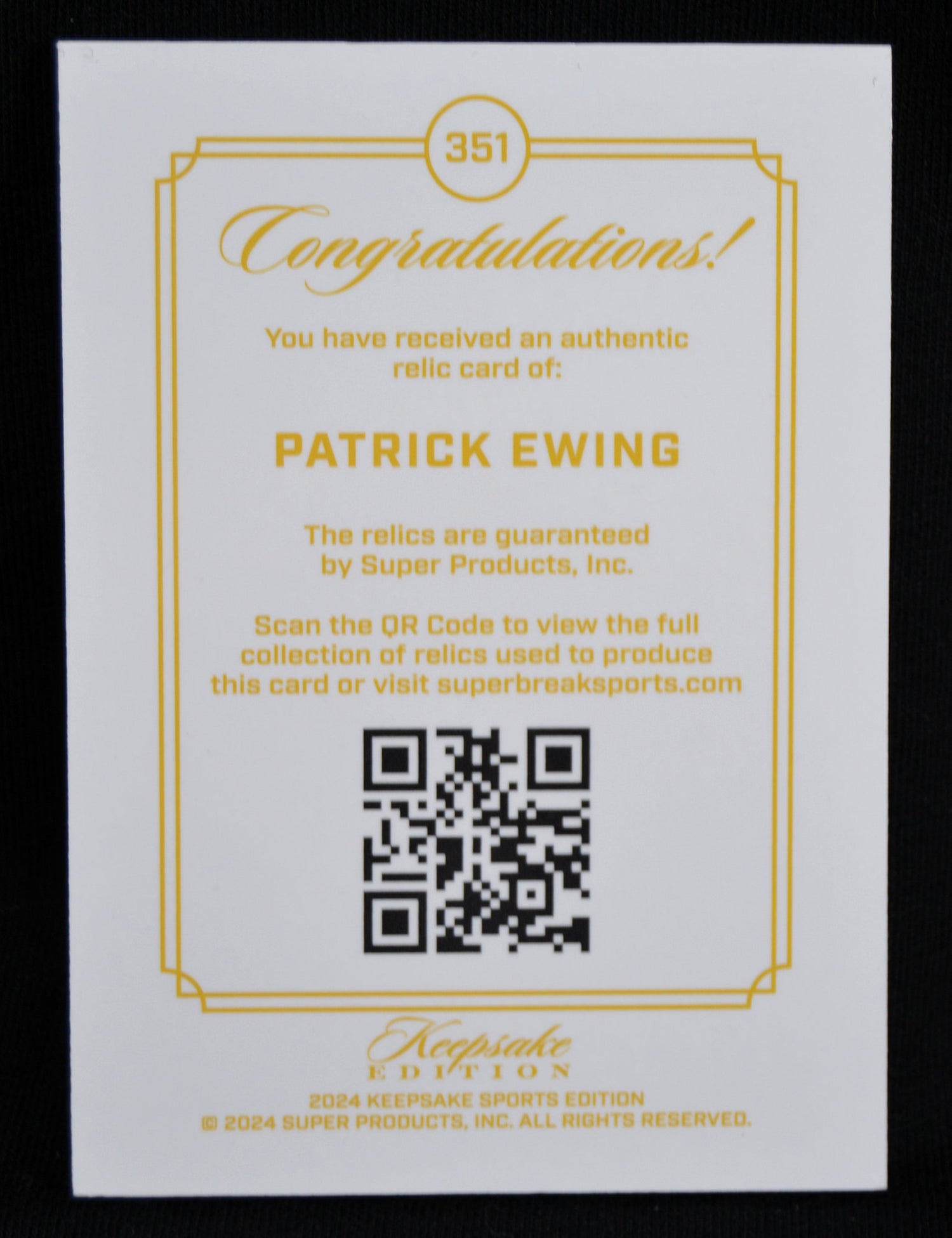 Card with yellow text and a QR code on a white background