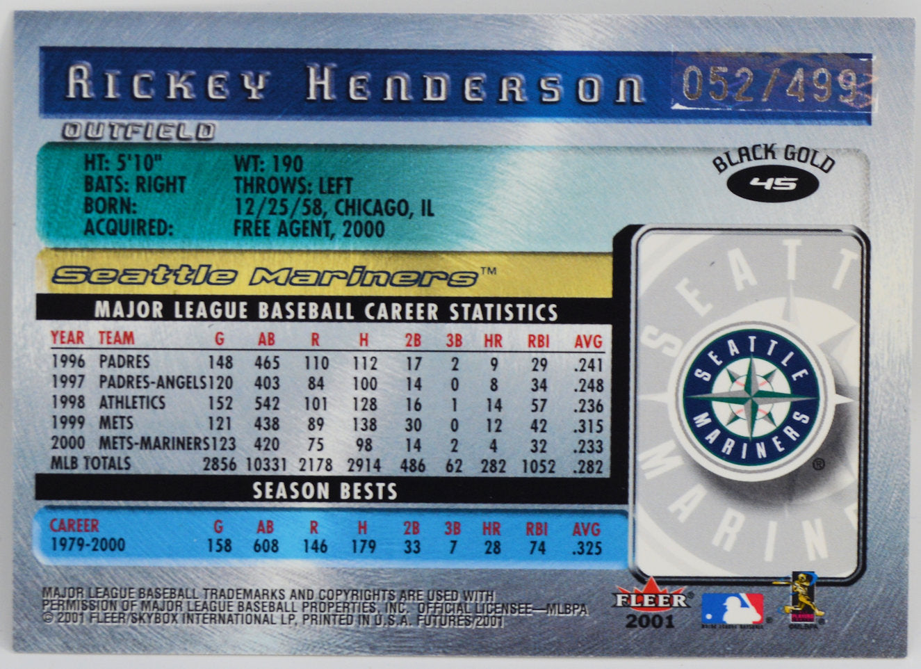 Henderson, Rickey - 2001 Fleer Futures #'d