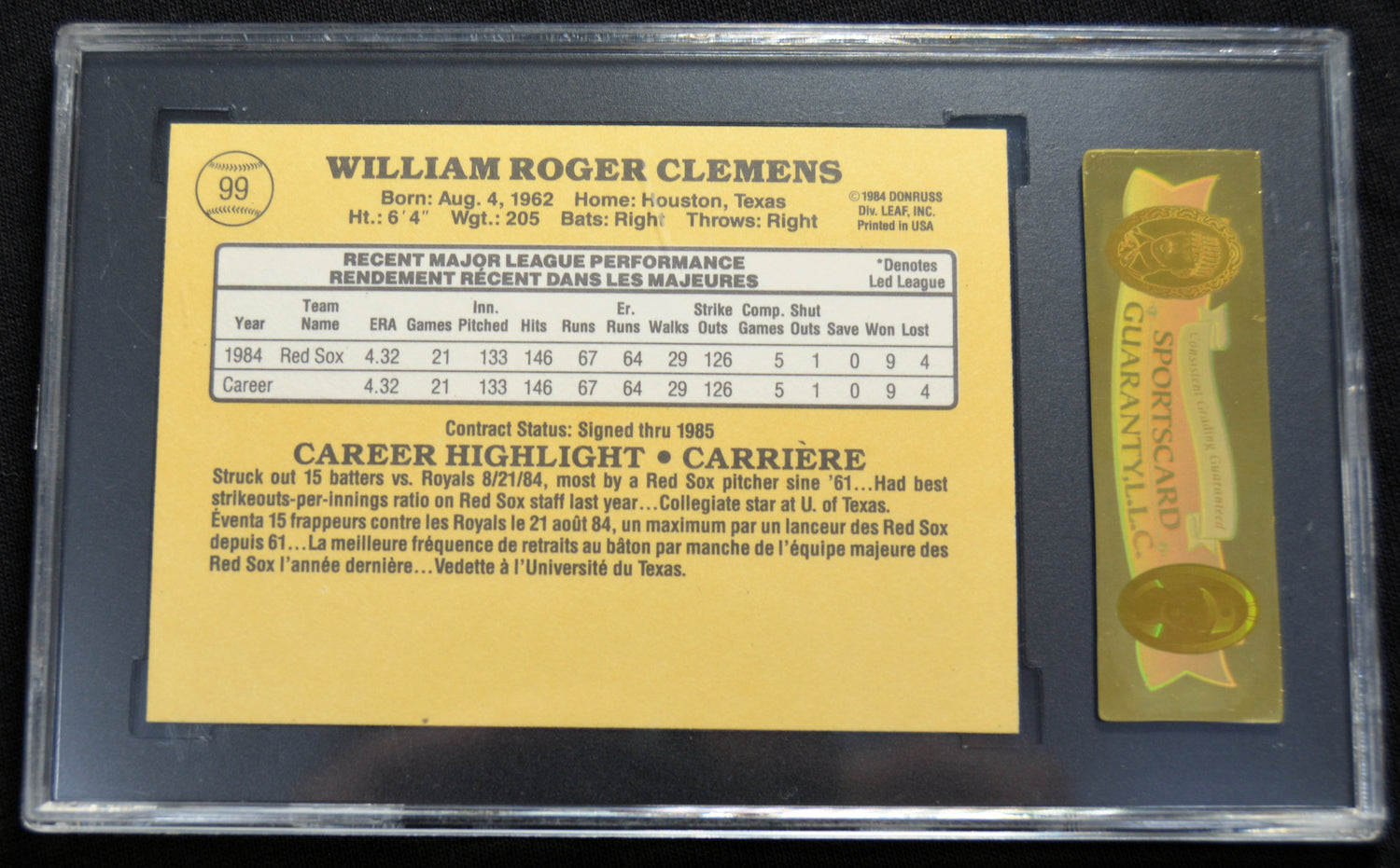 Clemens, Roger - 1985 Donruss Leaf