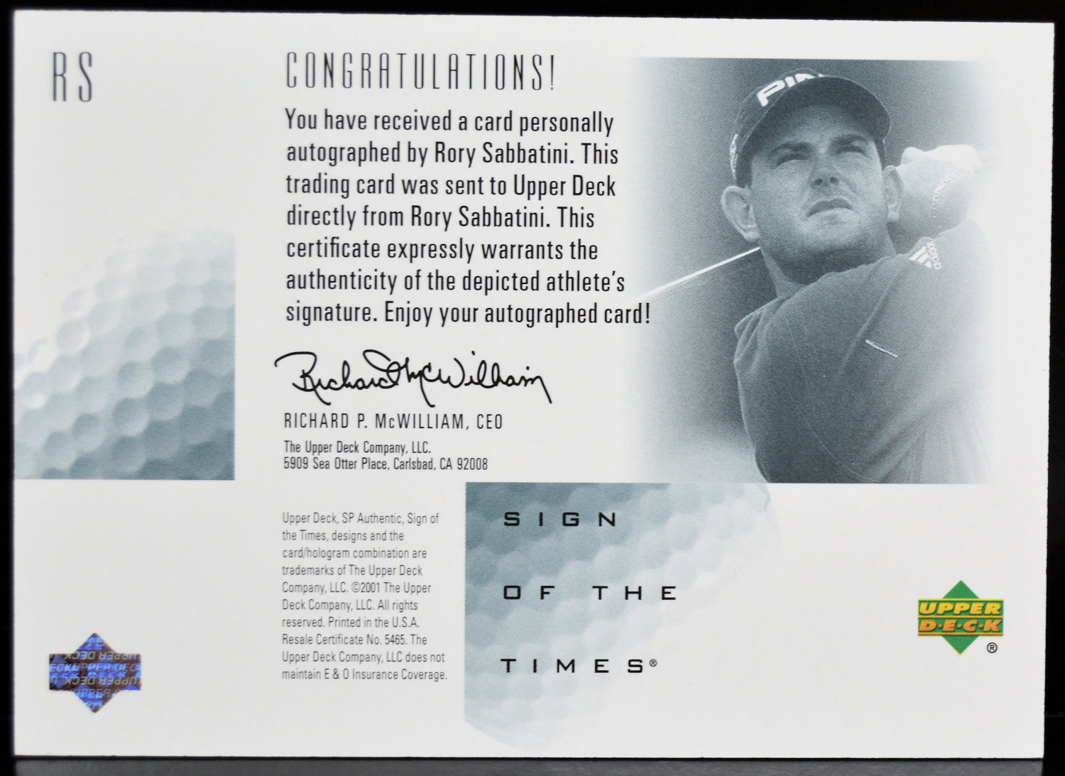 Sabbatini, Rory - 2001 SP Authentic Auto