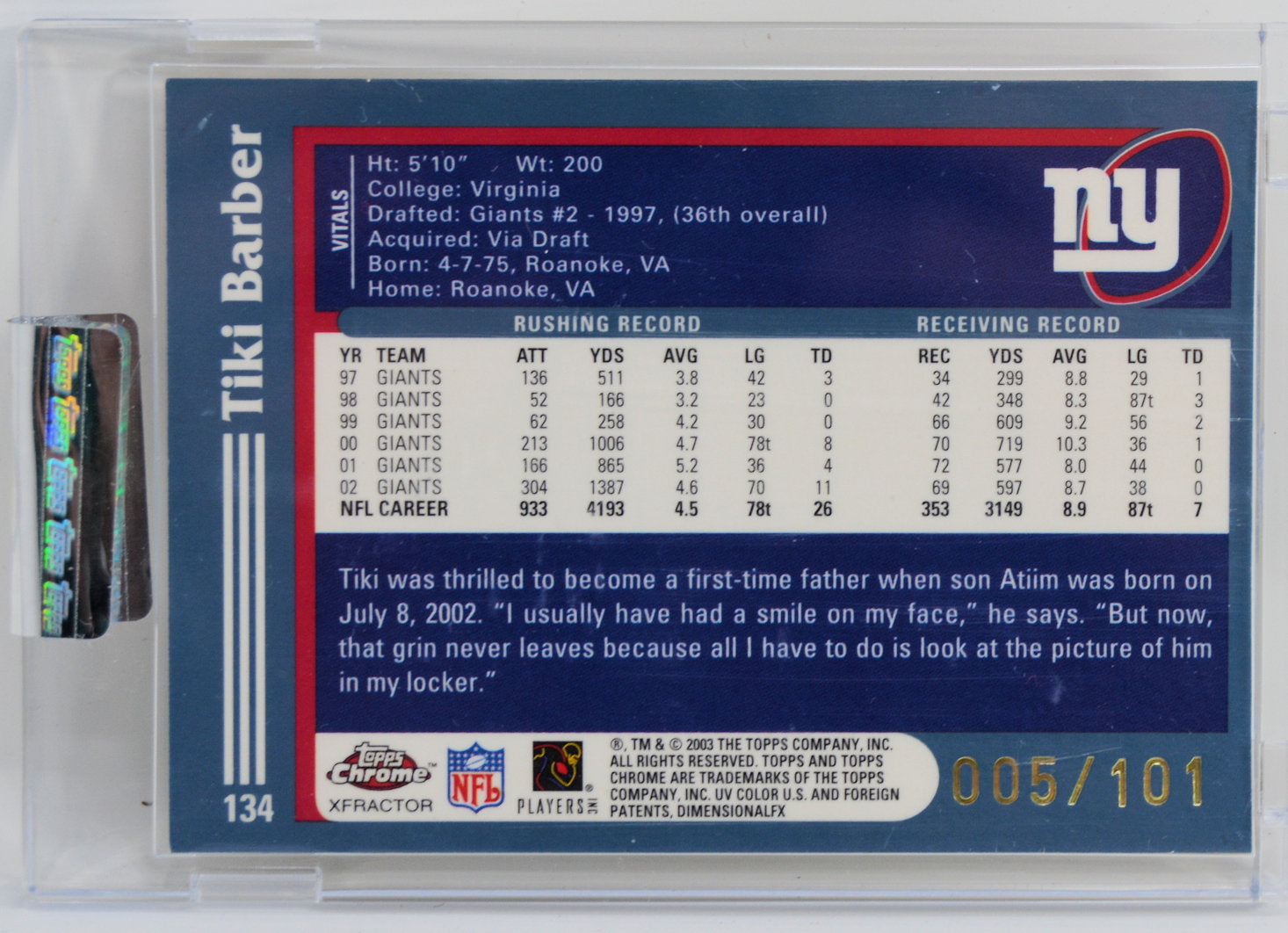 Barber, Tiki - 2003 Topps Unc Xfractor