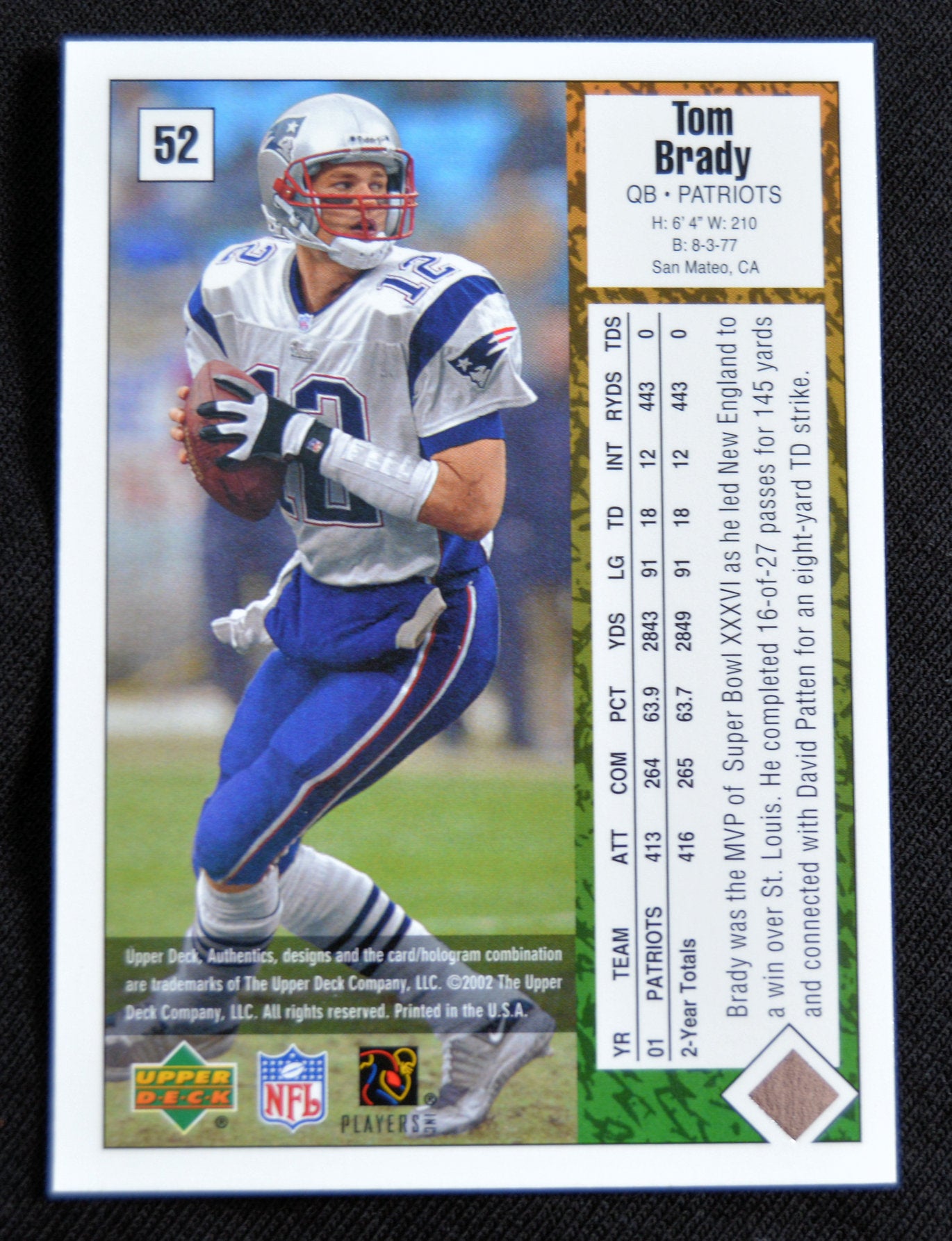 Brady, Tom - 2002 UD Authentics