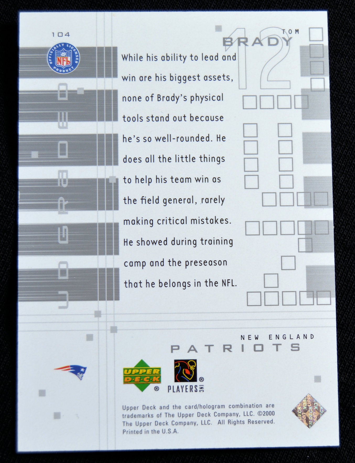 Brady, Tom - 2000 UD Graded Rookie