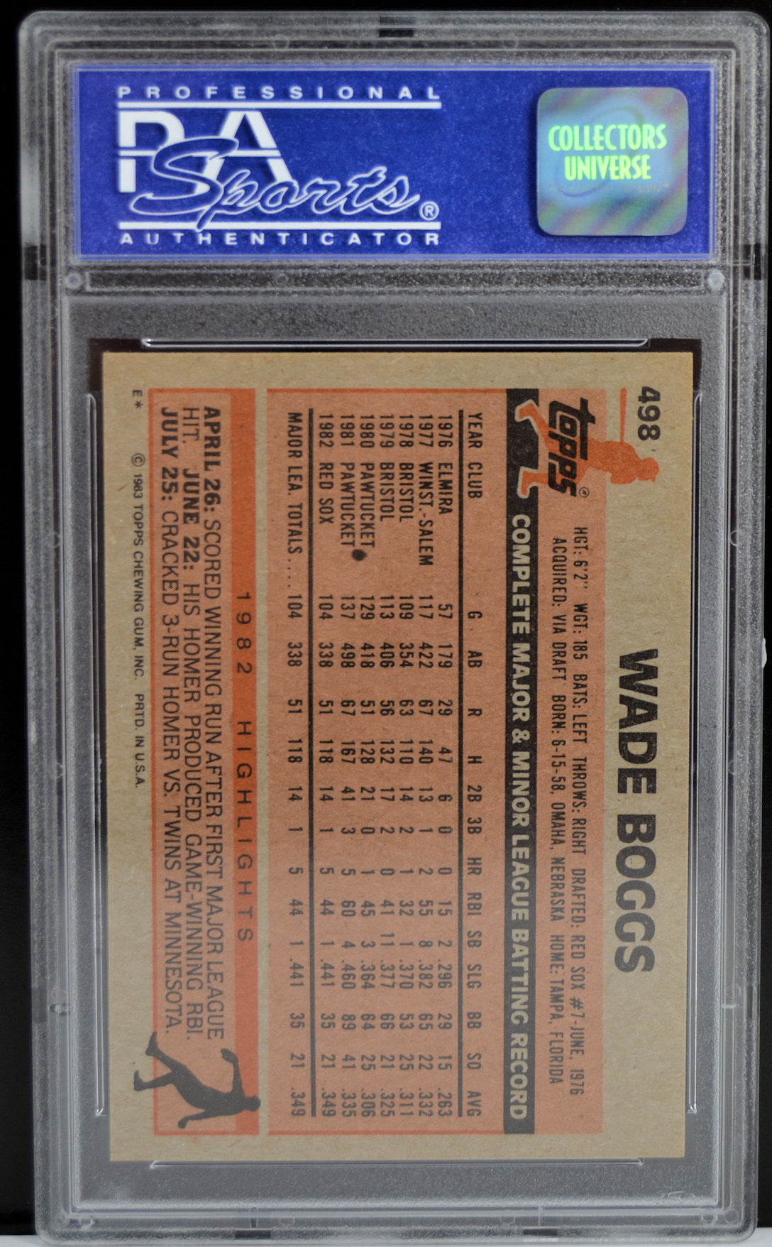 Boggs, Wade - 1983 Topps PSA