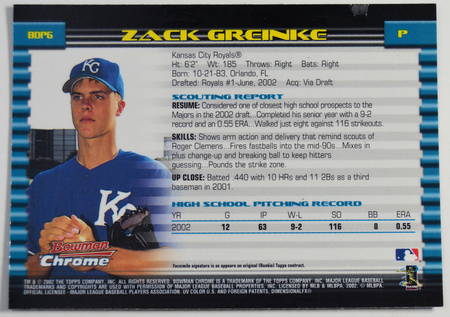 Greinke, Zack - 2002 Bowman Chrome RC