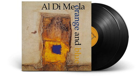 Album cover for Al DiMeola's 'Orange And Blue' featuring a close-up of a guitar with a blue pickguard, primarily in yellow and blue tones.
