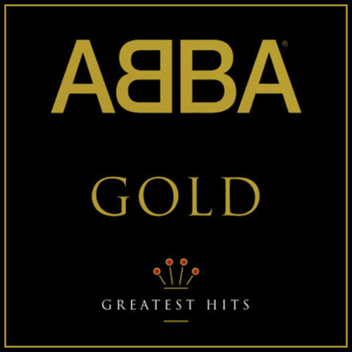 Abba - Gold: Greatest Hits vinyl record album cover featuring the band's name in gold lettering on a black background.
