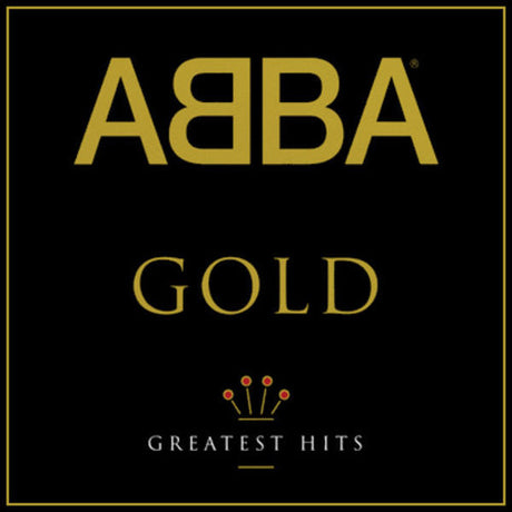 Abba - Gold: Greatest Hits vinyl record album cover featuring the band's name in gold lettering on a black background.