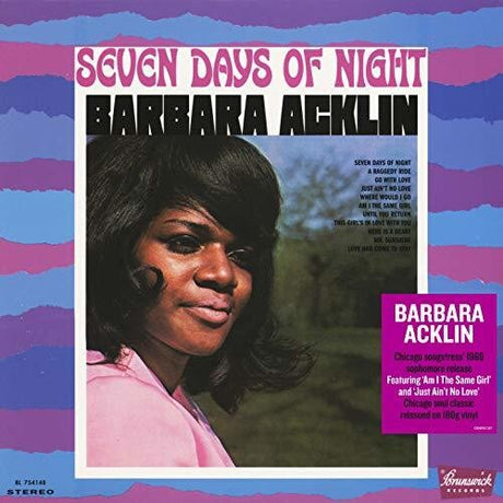 Vinyl record cover for 'Seven Days Of Night' by Barbara Acklin featuring a black and white photograph of the artist.